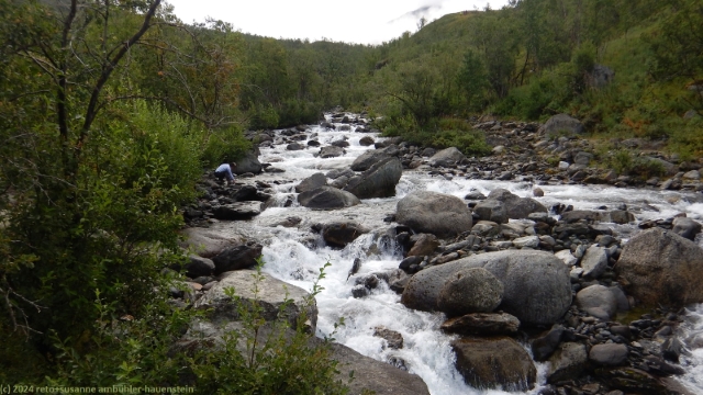 blick von der haengebruecke auf den siellajohka im verlauf des kungsleden