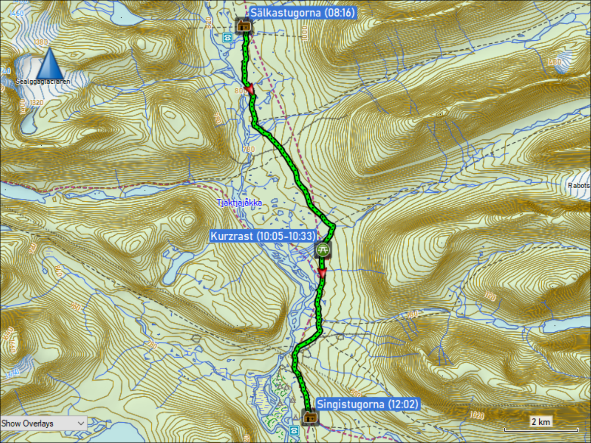 wegstrecke der wanderung von den saelkastugorna zu den singistugorna