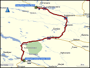 karte und hoehenprofil der fahrt vom camp ripan kiruna zum jokkmokk camping center