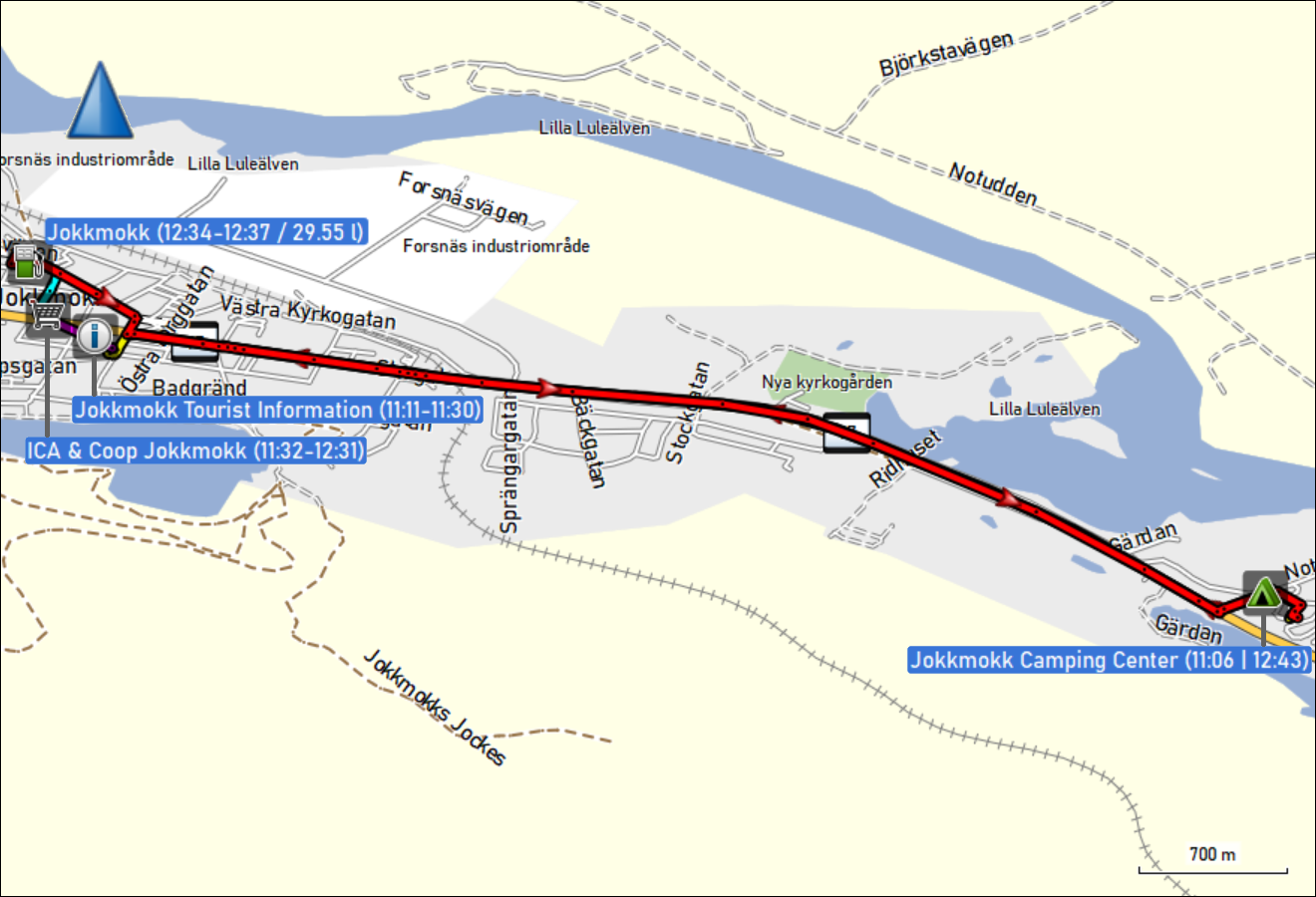 wegstrecke der fahrten in jokkmokk