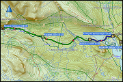 wegstrecke und hoehenprofil der wanderung von der niunjes fjaellstuga zum bootsanleger bobaecken, wegstrecke der ueberfahrt ueber den tarraaetno und des fussmarsches vom bootsanleger zum heliport kvikkjokk sowie wegstrecke der fahrt vom heliport kvikkjokk via fjaellstation zum camping arrenjarka