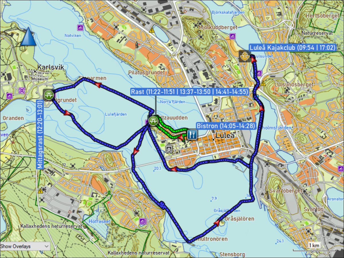 wegstrecke der kajaktour rund um lulea