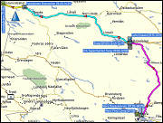 karte der busfahrten vom mora resecentrum via sveg nach funaesdalen sowie der fahrt mit dem taxi von funaesdalen zum strandgarden bei fjaellnaes