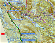 karte und hoehenprofil der wanderung vom strandgarden bei fjaellnaes zum camp gaalovenjohke
