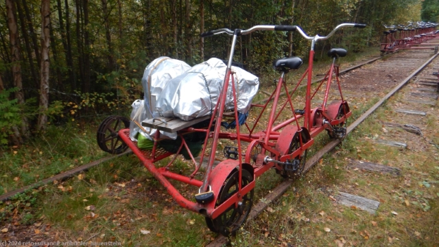unsere tandemdraisine mit gepaeck beim startpunkt in vansbro