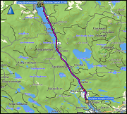 karte der fahrt vom vansbro camping via ICA supermarket zum parkplatz der draisine sowie karte der fahrt mit der draisine von vansbro zum camp brintbodarna