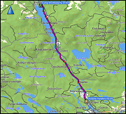 karte der fahrt mit der draisine vom camp brintbodarna nach vansbro sowie karte der fahrt vom parkplatz der draisine via ICA supermarket und coop zum vansbro camping