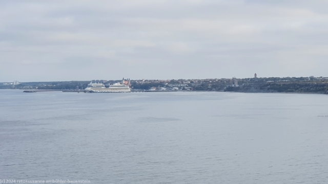 blick von der steilkueste hoegklint auf visby mit dem hafen