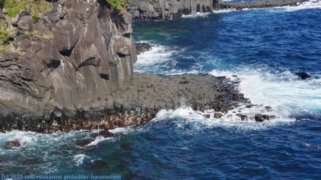 blick vom jogasaki coastal trail auf basaltsaeulen an der pazifikkueste