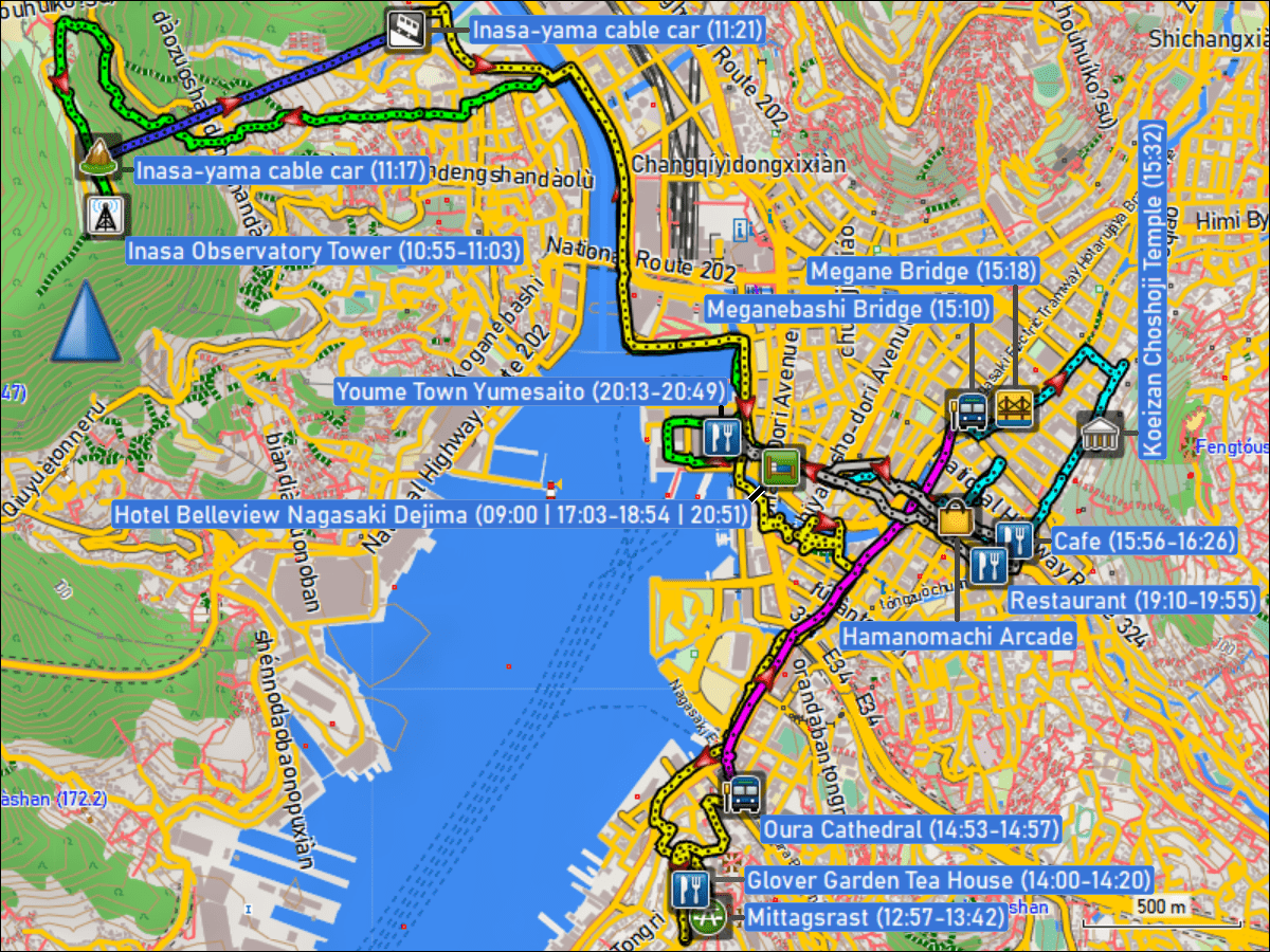 wegstrecke der fahrt von nach
