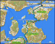 karte und hoehenprofil der radtour vom tomihama pier zum hotel bonapool und karte der fahrt mit den raedern vom hotel bonapool zum supermarkt und via cafe am setodasuido zurueck zum hotel plus abendspaziergang vom hotel bonapool zum kojoji tempel und via die bruecke ueber den setodasuido zurueck zum hotel