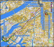 karte der fussmaersche sowie der fahrten mit der metro und den zuegen in osaka