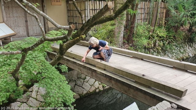 susanne laesst am philosopher's walk in kyoto ein papierschiffchen fallen