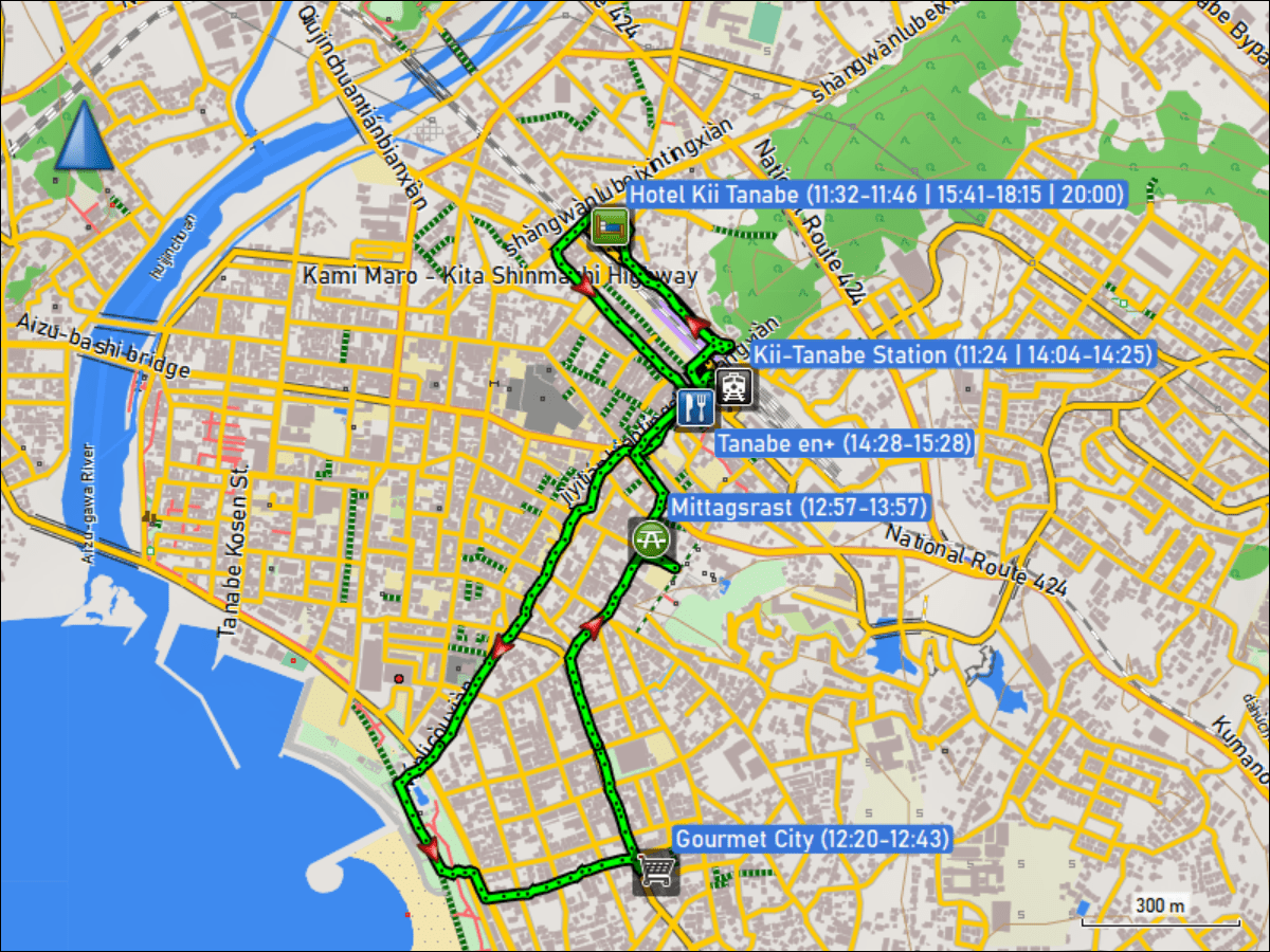 wegstrecke der fussmaersche in tanabe