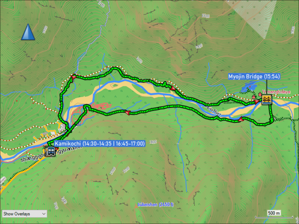 wegstrecke der rundwanderung bei kamikochi
