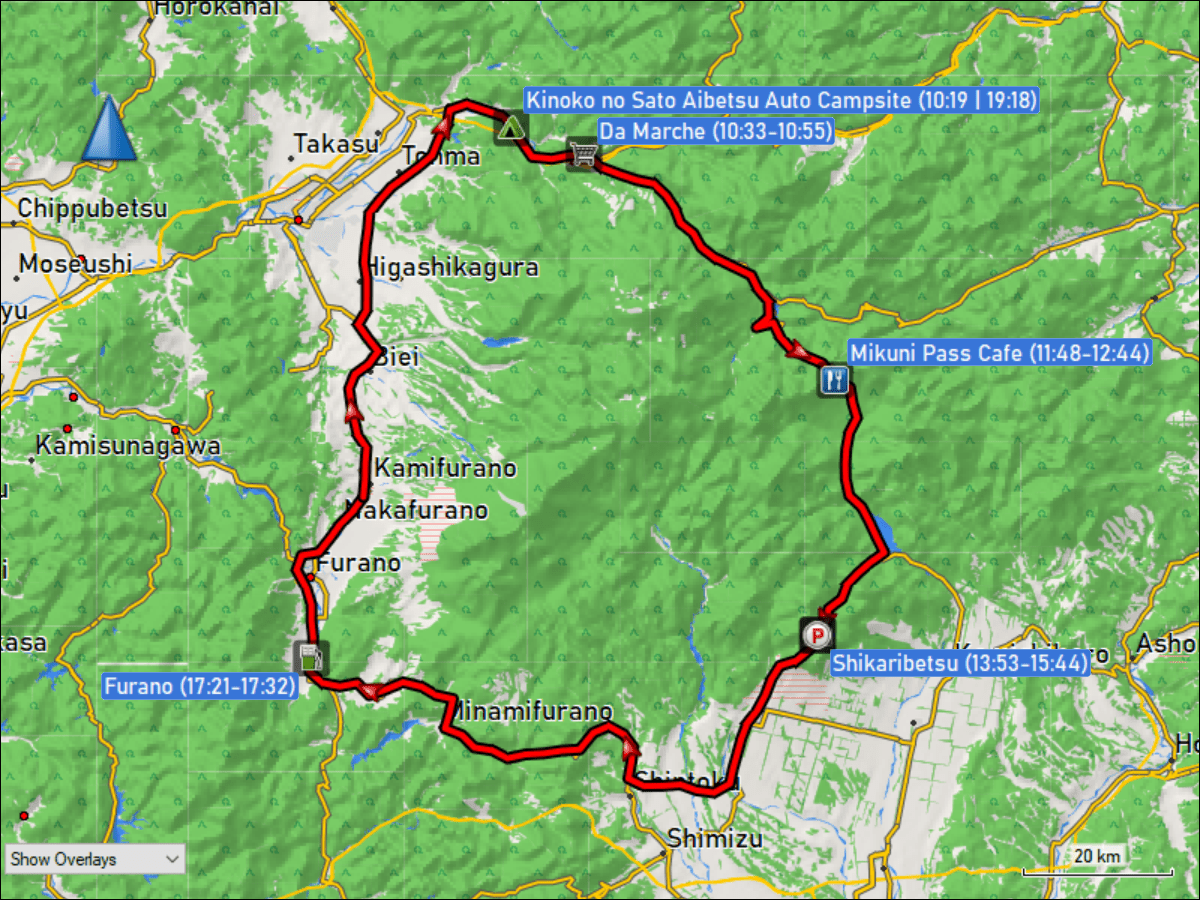 wegstrecke der rundfahrt durch den nationalpark daisetsuzan